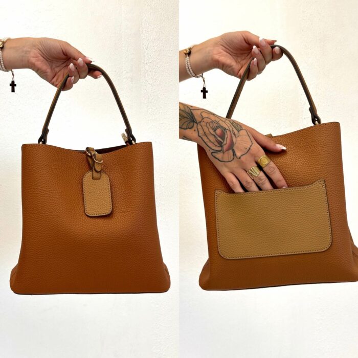 Sac Cabas Bicolore en cuir grainé – Élégance intemporelle – Image 3
