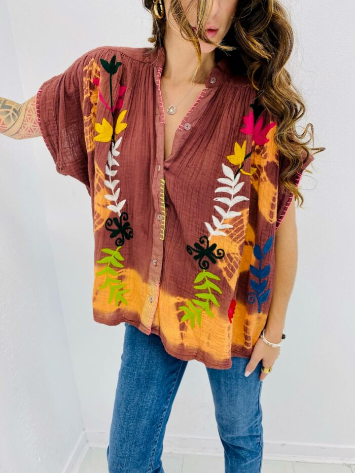 CHEMISE 100% COTON BRODÉE STYLE BOHO – Image 1
