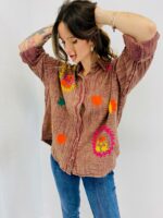 CHEMISE 100% COTON BRODÉE MOTIFS COLORÉS