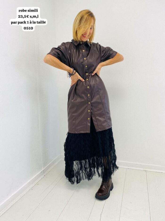 Robe Chemise en Simili cuir – Image 4