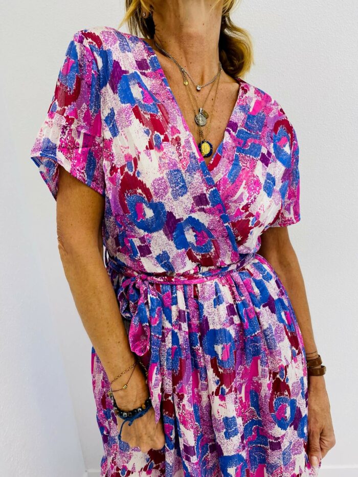 Robe Longue à Imprimé Abstrait Doublée – Image 3