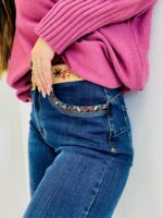 Jean Slim taille Haute avec broderies florales et ceinture tissée – Image 5
